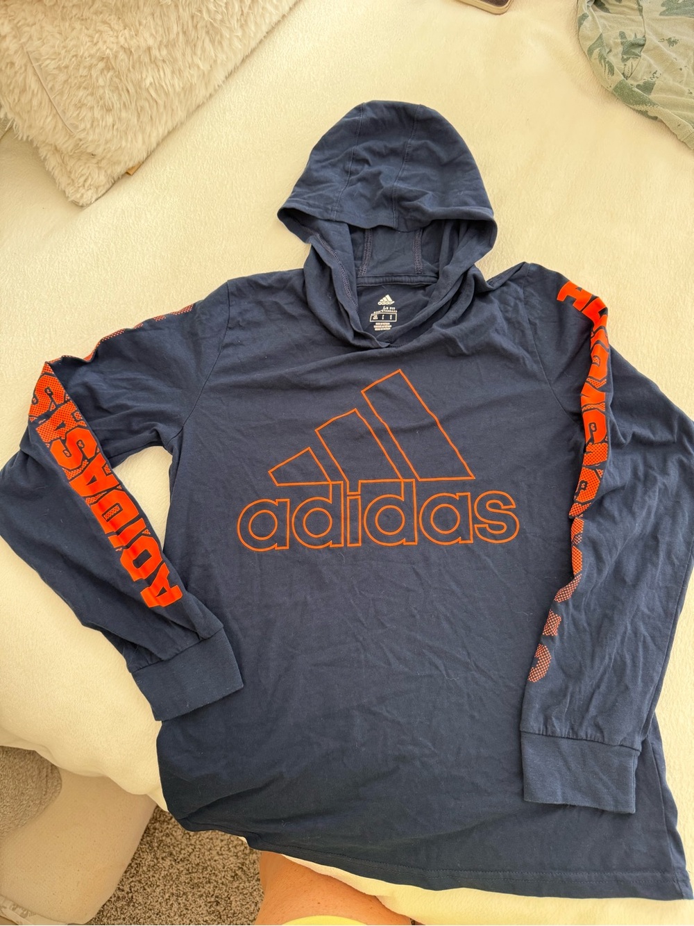 ADIDAS Youth Navy and Orange Hooded Long Sleeve Tee